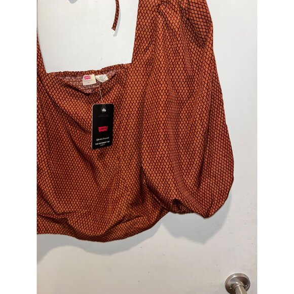 NWT Levis Rust Patterned Puff Sleeve Smocked Open Back Women's Top Size 2X - Picture 3 of 9